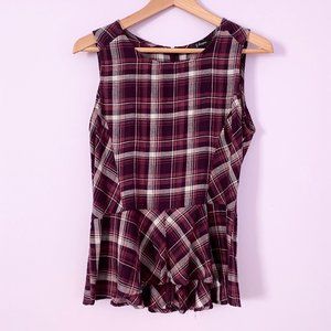 Purple Plaid Peplum Sleeveless Top
